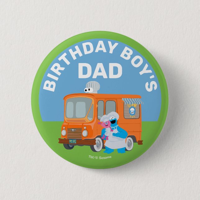 Cookie Monster Food Truck Birthday Boy's Dad Button (Front)