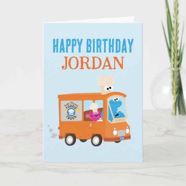 Cookie Monster Food Truck Happy Birthday Note Card (Front)