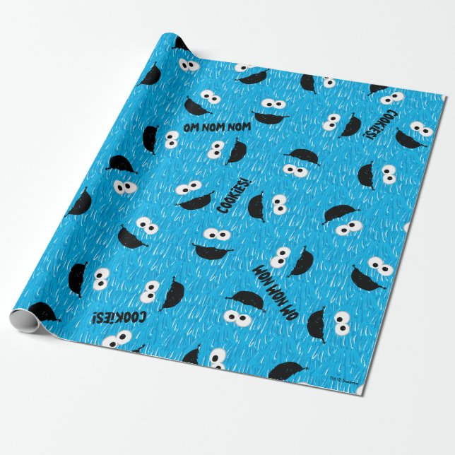 Cookie Monster Fur Face Pattern Wrapping Paper (Unrolled)