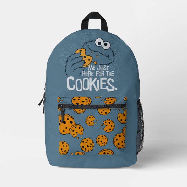 Cookie Monster | Me Just Here for the Cookies Printed Backpack (Front)