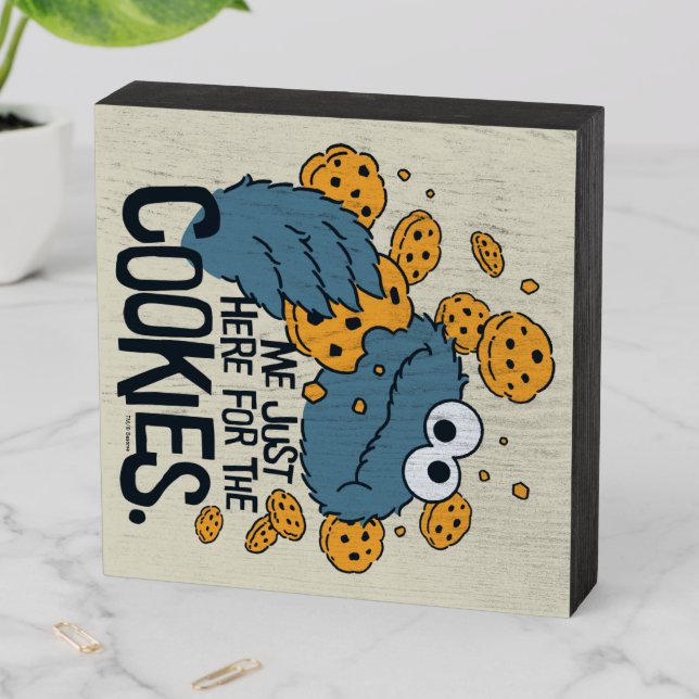 Cookie Monster | Me Just Here for the Cookies Wooden Box Sign | Zazzle