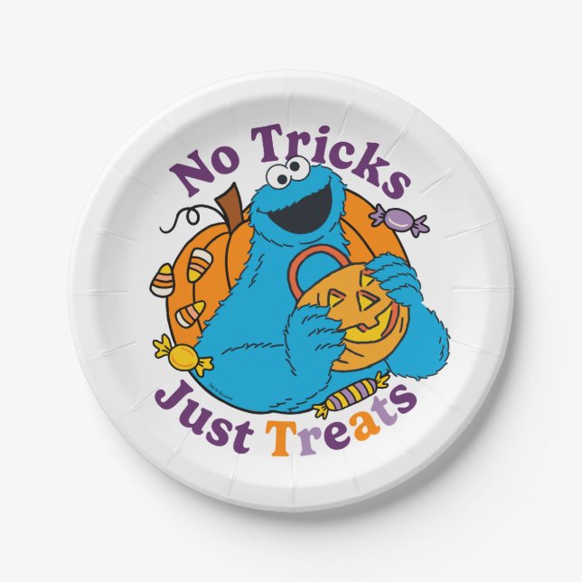 Cookie Monster | No Tricks Just Treats Paper Plates (Front)
