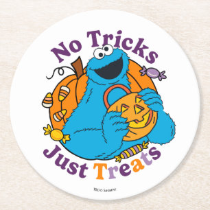 Cookie Monster No Tricks Just Treats Round Paper Coaster