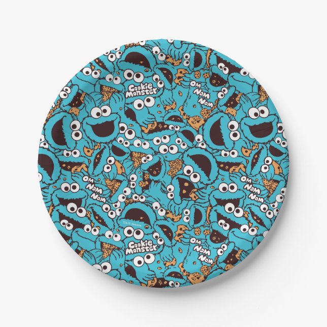 Cookie Monster | Nom Nom Nom Pattern Paper Plates (Front)