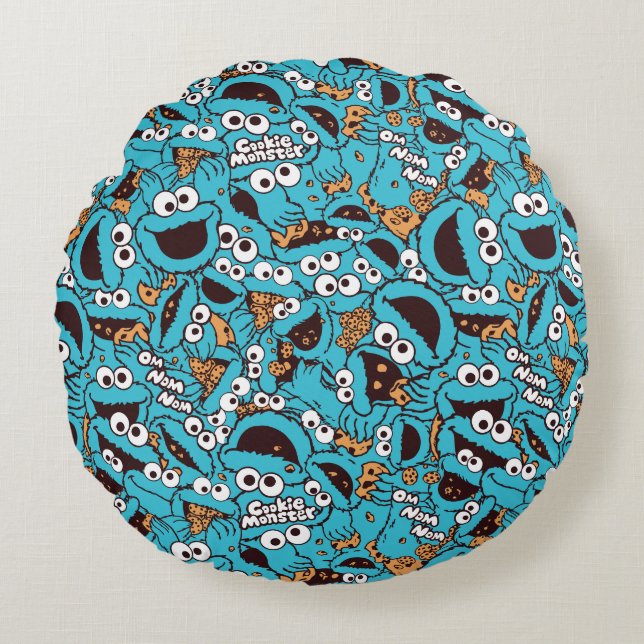 Cookie Monster | Nom Nom Nom Pattern Round Pillow (Front)