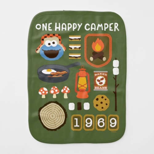 Cookie Monster  One Happy Camper Baby Burp Cloth