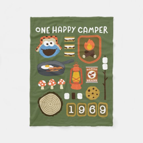 Cookie Monster  One Happy Camper Fleece Blanket