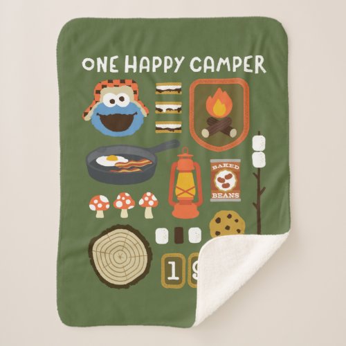 Cookie Monster  One Happy Camper Sherpa Blanket