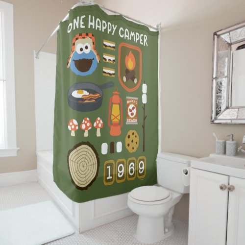 Cookie Monster  One Happy Camper Shower Curtain