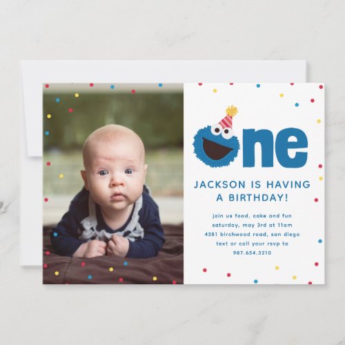 Cookie Monster One with Photo Invitation