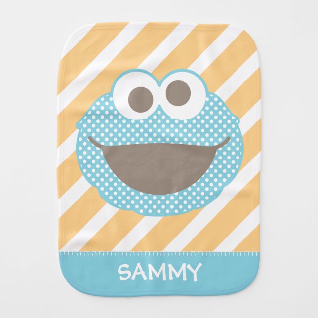 Cookie Monster Polka Dot Face | Add Your Name Baby Burp Cloth (Front)
