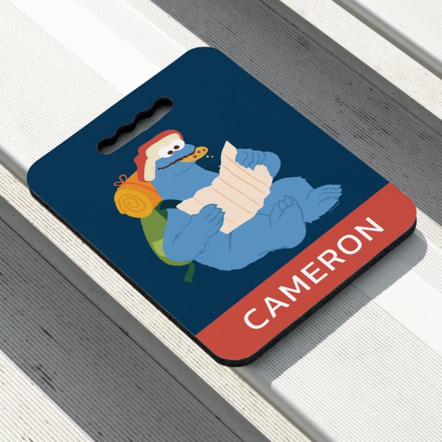 Cookie Monster Reading A Map | Add Your Name Seat Cushion (In Situ)