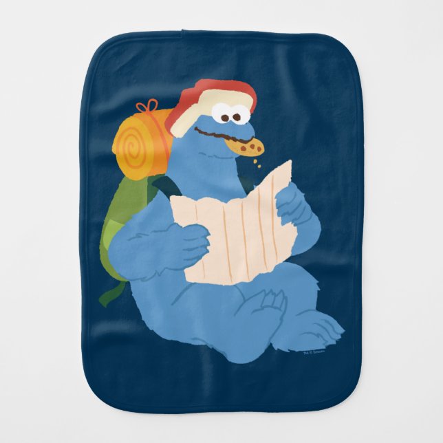 Cookie Monster Reading A Map Baby Burp Cloth (Front)