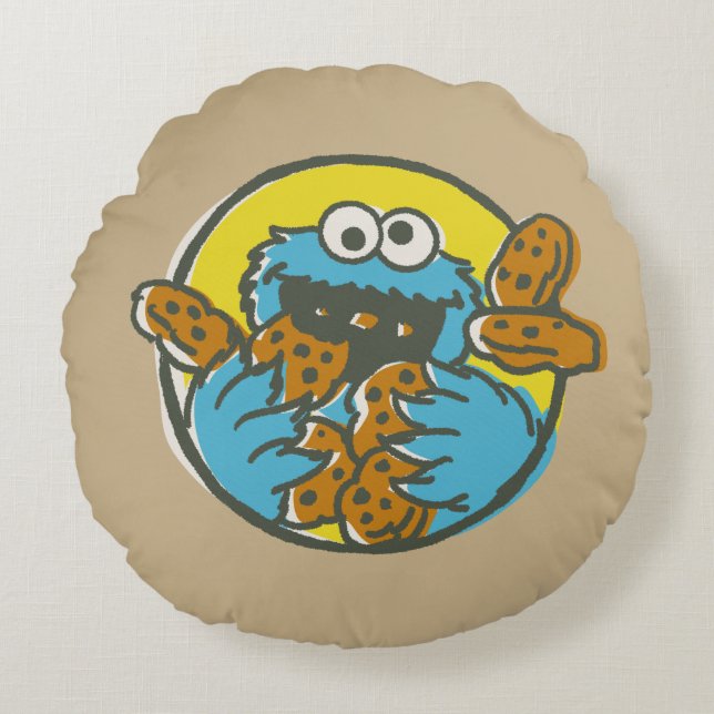 Cookie Monster Retro Round Pillow (Front)