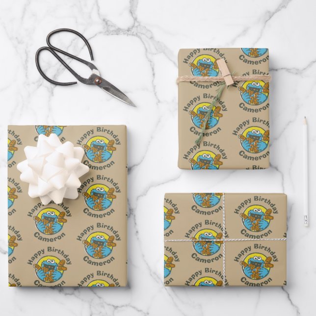 Cookie Monster Retro Wrapping Paper Sheets (Front)