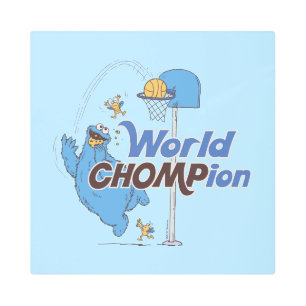 Cookie Monster Shooting Basketball Hoops Metal Print