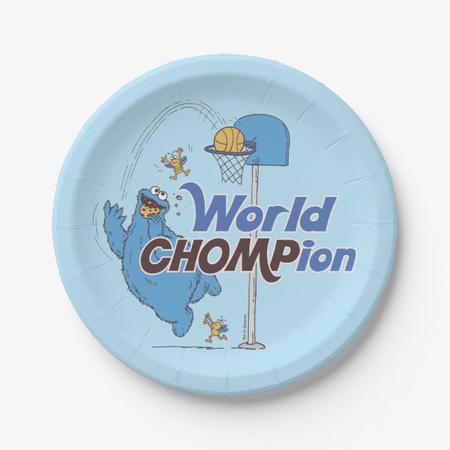 Cookie Monster | Shooting Basketball Hoops Paper Plates (Front)