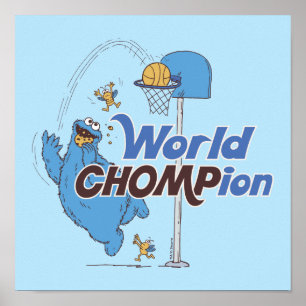 Cookie Monster Shooting Basketball Hoops Poster