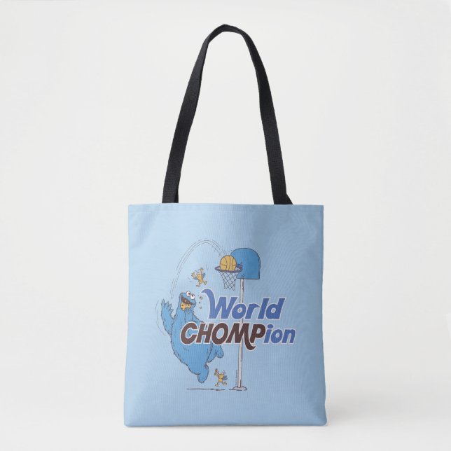 Cookie Monster | Shooting Basketball Hoops Tote Bag (Front)