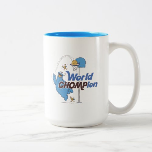 Cookie Monster  Shooting Basketball Hoops Two_Tone Coffee Mug