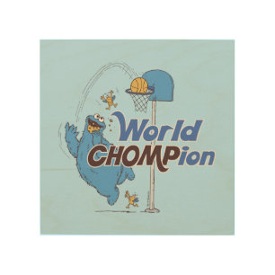 Cookie Monster Shooting Basketball Hoops Wood Wall Art