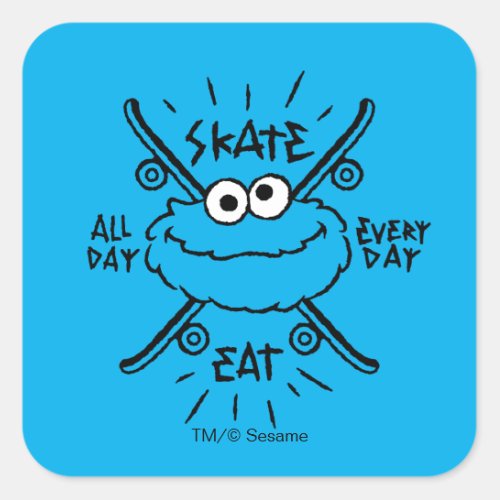 Cookie Monster Skate Logo _ Skate Eat 247 Square Sticker