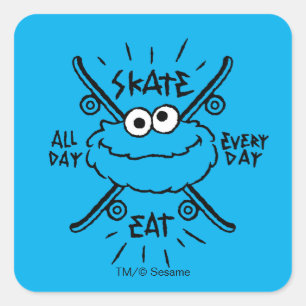 Cookie Monster Skate Logo - Skate, Eat, 24/7 Square Sticker