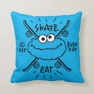 Cookie Monster Skate Logo - Skate, Eat, 24/7 Throw Pillow