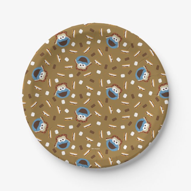 Cookie Monster S'mores Pattern Paper Plates (Front)