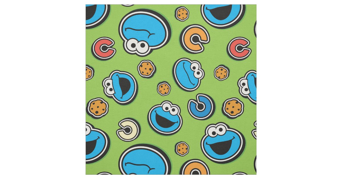Cookie Monster Sticker Pattern Fabric | Zazzle