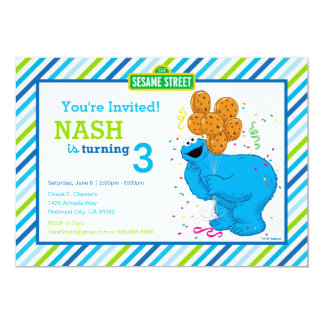 Cookie Monster Striped Birthday Card