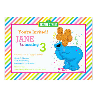 Cookie Monster Striped Birthday Card