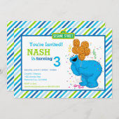 Cookie Monster Striped Birthday Invitation (Front/Back)