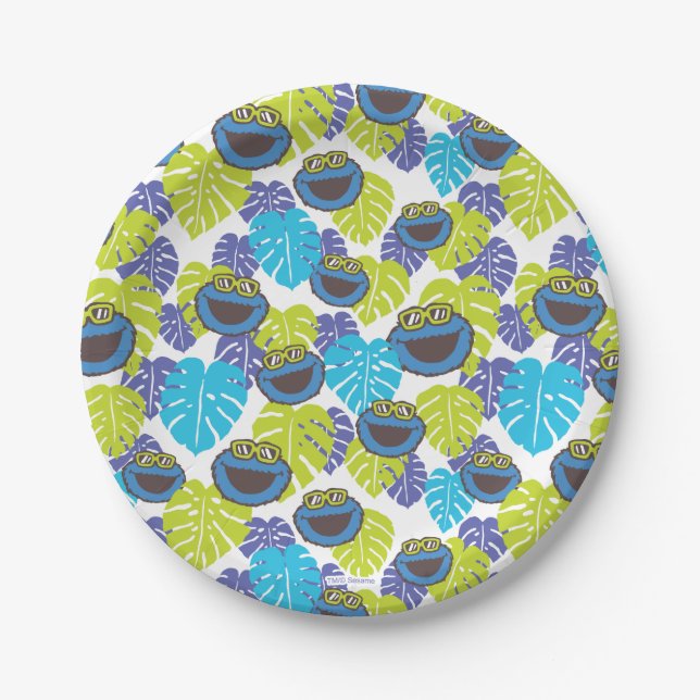 Cookie Monster | Tropical Pattern Paper Plates (Front)