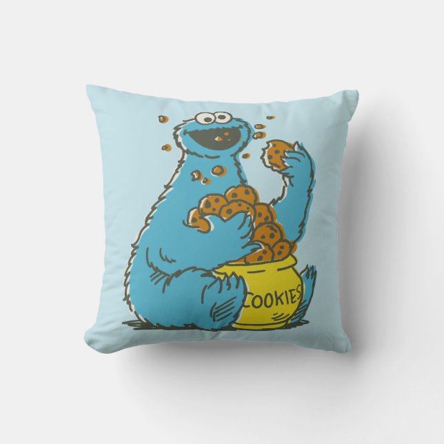 Cookie Monster Vintage Throw Pillow (Front)