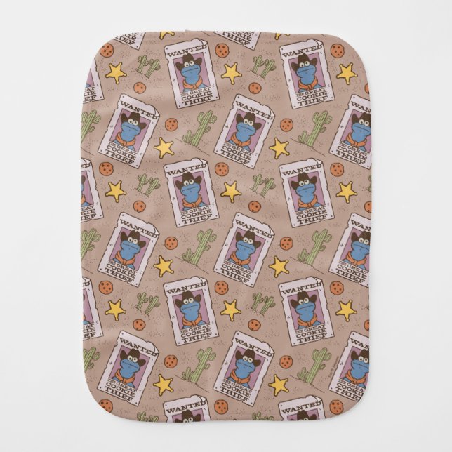 Cookie Monster Wanted Pattern Baby Burp Cloth (Front)
