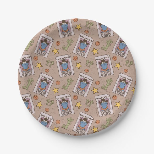 Cookie Monster Wanted Pattern Paper Plates (Front)