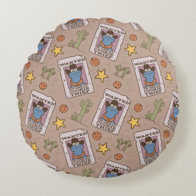 Cookie Monster Wanted Pattern Round Pillow (Front)