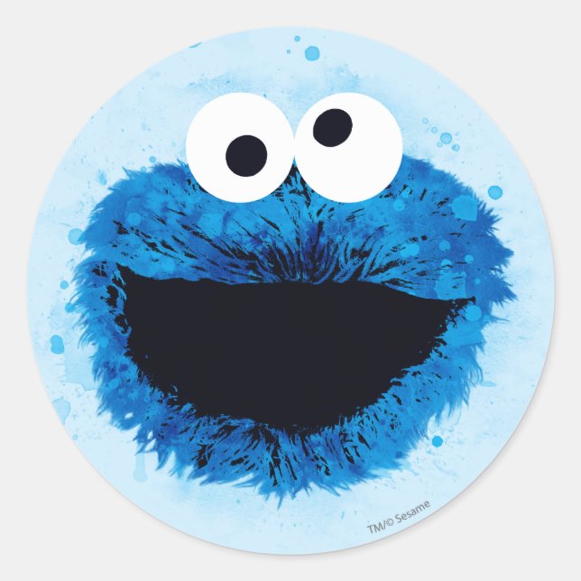 Cookie Monster | Watercolor Trend Classic Round Sticker (Front)