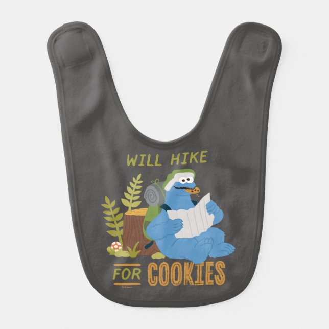 Cookie Monster | Will Hike For Cookies Baby Bib (Front)