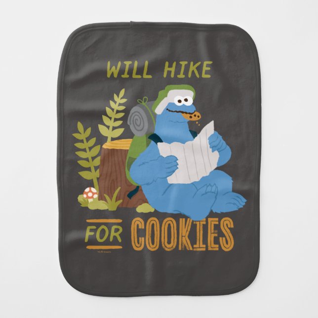 Cookie Monster | Will Hike For Cookies Baby Burp Cloth (Front)