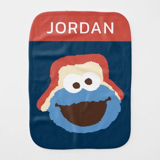Cookie Monster Woodland Face | Add Your Name Baby Burp Cloth (Front)