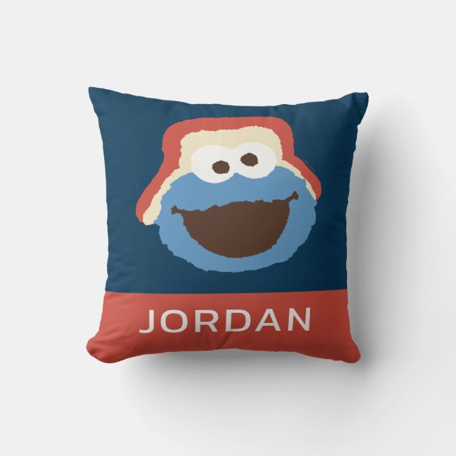 Cookie Monster Woodland Face | Add Your Name Throw Pillow (Front)
