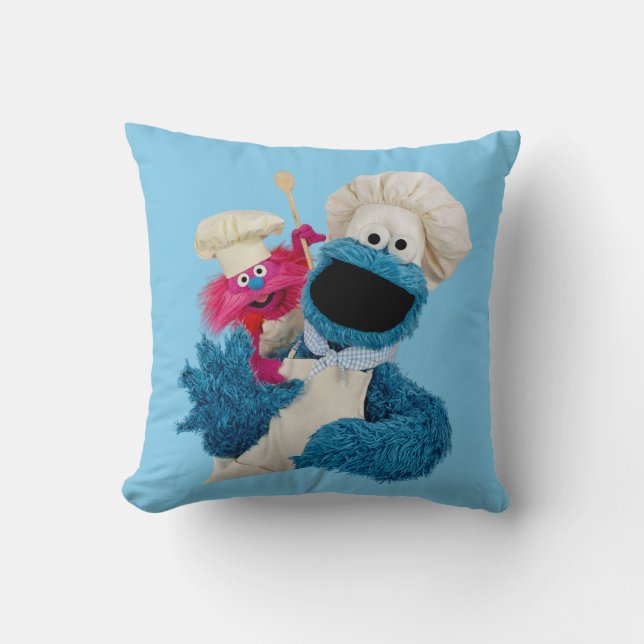 Cookie Monster's Foodie Truck Friends Throw Pillow (Front)