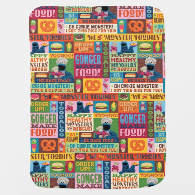 Cookie Monster's Foodie Truck Pattern Baby Blanket (Front)