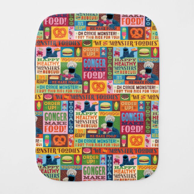 Cookie Monster's Foodie Truck Pattern Baby Burp Cloth (Front)