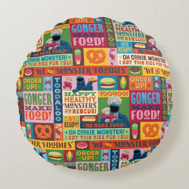 Cookie Monster's Foodie Truck Pattern Round Pillow (Front)