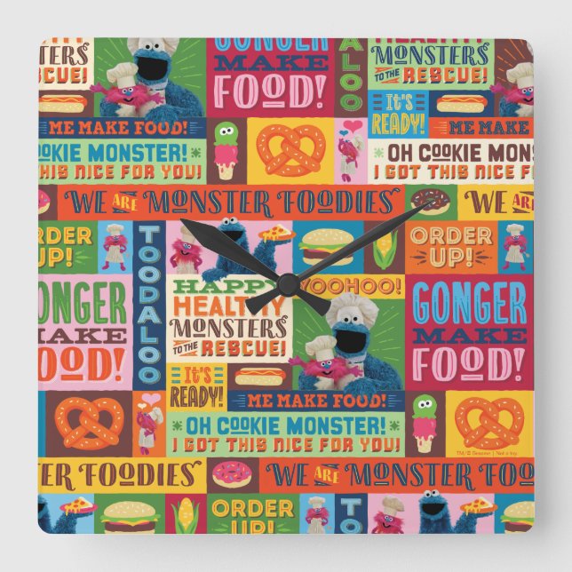 Cookie Monster's Foodie Truck Pattern Square Wall Clock (Front)