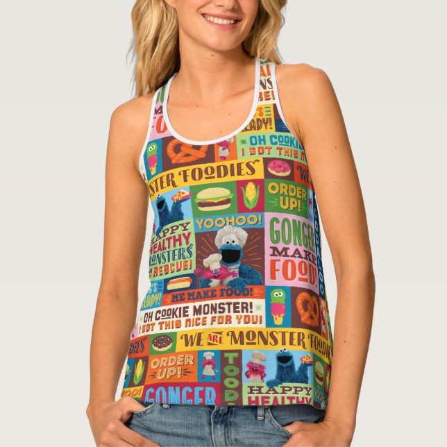 Cookie Monster's Foodie Truck Pattern Tank Top (Front)