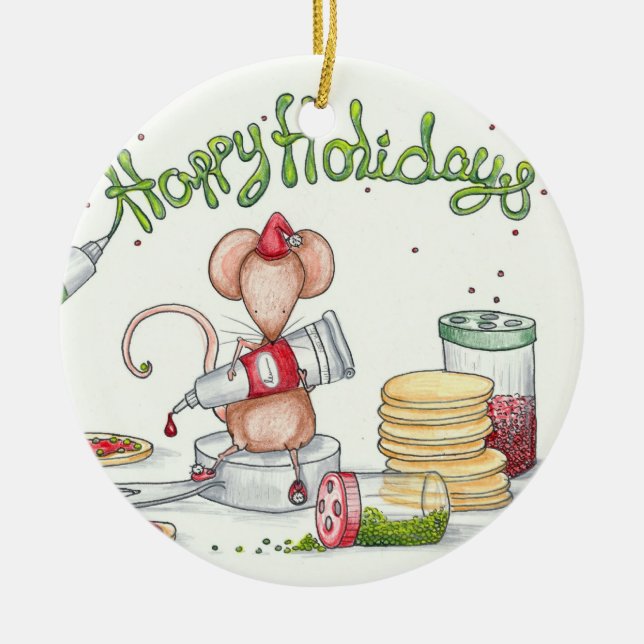 Cookie Mouse Ceramic Ornament (Front)